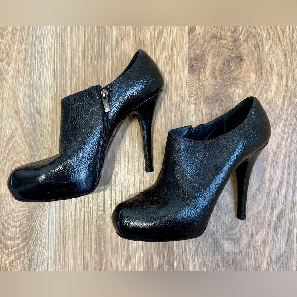 Le Silla EU 40 Black Crinkled Leather Platform Stiletto Ankle Booties